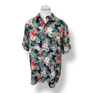 Havana Jim Men's Navy Tropical Floral Short-Sleeve Button-Down Shirt Navy XL